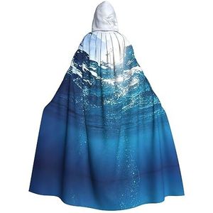 Womens Mens volledige lengte carnaval cape met capuchon cosplay kostuums mantel, 185 cm blauw oceaan