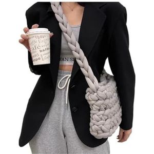 HKYBCF Pluche tas canvas shopper tas voor vrouwen wol geweven schoudertas voor vrouwen boodschappentas, Grijs, 24. 19.8cm