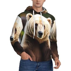ERSDWRE Witte Beer Bruin Beer Print Gezellige Sweatshirts Volwassen Mannen Fleece Hoodies Pullover Lange Mouw Sweatshirt Met Zakken, Zwart, XS