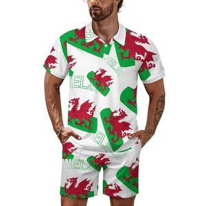 Poloshirt met vlag van Welsh voor heren, korte mouwen, trainingspak, casual, strandshirts, shorts, outfit, 2XL
