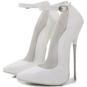 Roze Pumps 16Cm Extreme Metalen Hoge Hakken Sexy Dunne Stiletto's Model Cross Dresser Schoenen, Wit, 44 EU