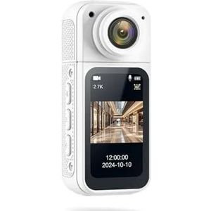 2.7K duimcamera 1,47 inch HD-scherm 180° draaibaar sportfietsrecorder magnetische outdoor pocket actioncamcorder 32G 64G 128G(32GB,White)