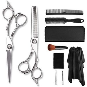Haarknipschaar Kit 6 inch Zilver Kapper Schaar, Platte Schaar, Dunner Schaar, Bang Schaar, Kappers Schaar Set