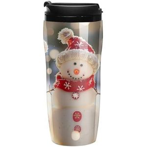 Kerst Sneeuwman Koffie Mok met Deksel Dubbele Muur Water Fles Reizen Tumbler Thee Cup voor Warm/Ijs Dranken 350ml