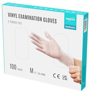 EUROPAPA® 100x vinylhandschoenen, wegwerphandschoenen, onderzoekshandschoenen, latexvrij, poedervrij, vinyl handschoenen, in maat S, M, L en XL beschikbaar (transparantie, M)