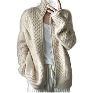 VATIVA Dames 100% Kasjmier Losse Dunne Rits Trui Dikke Hoge Hals Kasjmier Vest (Kleur: ECRU, Maat: S), ecru, S