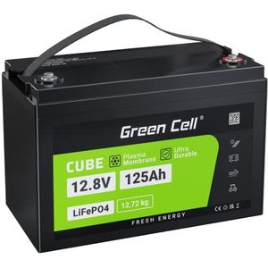 Green Cell LiFePO4 Accu (125 Ah 12,8 V 1600 Wh) lithium-ijzerfosfaat batterij 12 V fotovoltaïsche installatie BMS voor camper caravan boat boot golf trolley zonne-energie huishouden