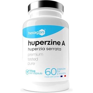 Huperzine A 100mcg - Extract van Huperzia Serrata - +2 Maanden Kuur - Cognitieve Verbetering & Geheugen - Geproduceerd in Frankrijk - 60 Plantaardige Capsules - Veganistisch - Hexagon
