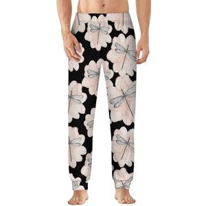 Dragonfly roze bloem heren pyjama broek zachte lounge bodems lichtgewicht slaapbroek