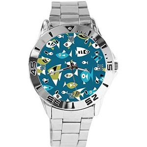 Cartoon Blauwe Vis Mode Heren Horloges Sport Horloge Voor Vrouwen Casual Rvs Band Analoge Quartz Horloge, Zilver, armband