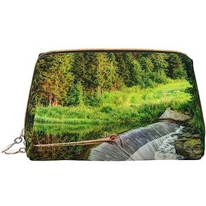 Rivier Waterval Gedrukt Make-up Tas Reizen Make-up Organizer Cosmetische Borstel Zakken Case Lederen Make-up Case Rits Pouch Toilettas voor Vrouwen, Wit, Eén maat