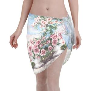 Parijs Eiffeltoren met bloemenprint, elegante strandwrap, bikini cover-up, badmode jurk, voor vrouwen, perfect voor zwembad en resort, zwart, Zwart, one size