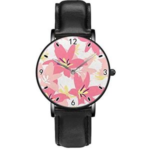 Blossomin Roze DaisyWatches Persoonlijkheid Business Casual Horloges Mannen Vrouwen Quartz Analoge Horloges, Zwart