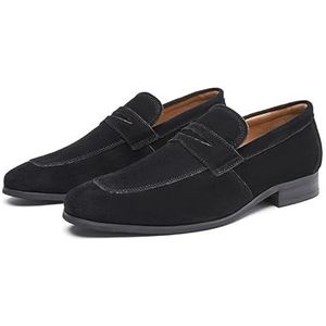 Loafers for heren Echt leer Nubuckleer Penny Loafers Bestand antislip Platte hak Modieuze slip-on (Color : Black, Size : 44 EU)