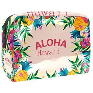 Make-up Tas PVC Ritssluiting Toilettas Waterdichte Cosmetische Tas met Kleurrijke Tropische Aloha Bloemenprint voor Vrouwen en Meisjes