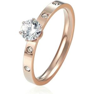 Anti Allergie Titanium Staal 1 Grote 4 Kleine Zirconia Trouwring Voor Vrouw Rose Goud Kleur Crystal Bruiloft Sieraden bague, 8, Metaal, Zirkonia