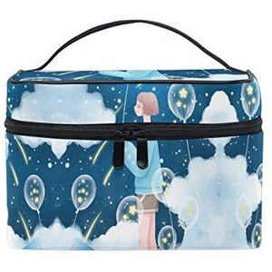 Blauwe maan witte schoonheid cosmetische tas organizer rits make-up tassen zakje toilettas voor meisjes vrouwen