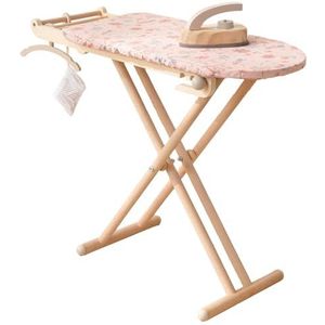 howa Speelgoed 2060 Strijkplank van hout, miniflowers, houten speelgoed, strijkplank voor kinderen, inklapbaar, in hoogte verstelbaar, met strijkijzer, klemmen, beugels en haken