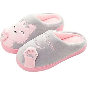 AUXDIQ Comfortabele Pantoffels voor Heren en Dames Pluche Voering Winter Traagschuim Huisschoenen Instappers voor Slaapkamer Grijs 39/40 EU