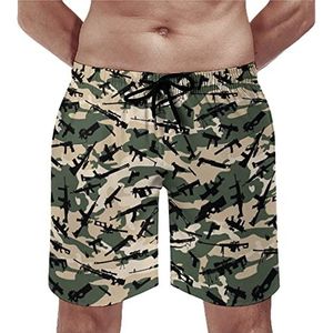Groene Camouflage Gun Wapen Mannen Strand Shorts Met Zakken Mesh Voering Sneldrogende Trunks Zomer Badpak