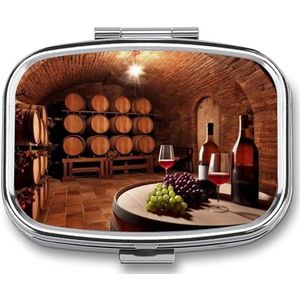 Pillendoos 2 compartimenten geneeskunde pillendoosje rode wijnkelder bedrukte draagbare pillendoos reizen pillenorganisator voor zak portemonnee dagelijkse geneeskunde vitamine doos visolie doos