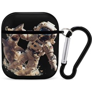 Ruimte Astronaut Haai Leuke Case voor AirPods 2&1 Schokbestendige Beschermende Hoofdtelefoon Gevallen Cover Met Sleutelhanger Voor Mannen Vrouwen