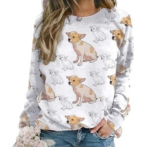 Cartoon Chihuahua nieuwigheid sweatshirt voor vrouwen ronde hals top lange mouw trui casual grappig