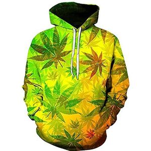 Heren/Dames Hooded Sweatshirts - 3D Print weed hoodies tops truien Casual groene wiet blad Hoodie weed 3d hoodies jas (Color : A, Size : XXL)