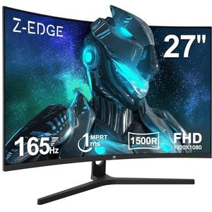 Z-Edge Gaming Monitor Gebogen 27'' 165 Hz, 1ms, FreeSync, 1080P, 16:9 LED-gamingmonitor Ultradunne Rand, 1500R VA, Verstelbare Kanteling, 2* HDMI2.0 & DP1.4, VESA 100 * 100mm(HDMI-kabel Meegeleverd)