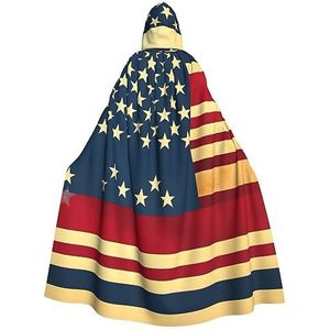 WURTON Amerikaanse vlag print mystieke mantel met capuchon voor mannen en vrouwen, ideaal voor Halloween, cosplay en carnaval, 185 cm