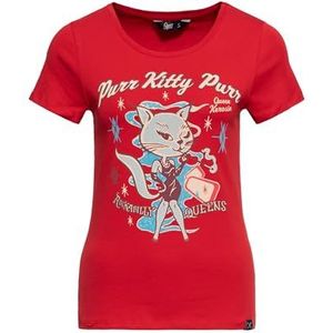 Queen Kerosin Dames T-shirt | Rockabilly | Kitty | 50S | Slim Fit | Print op de voorkant | Retro | Vintage | Rock'n'roll | Cat| Comic Art Purr Kitty Purr, rood, 3XL