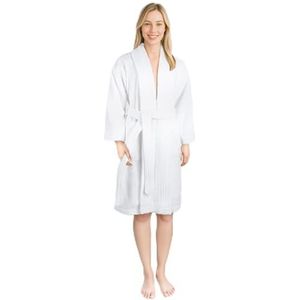 Hammetex Badjas voor dames, 100% katoen, 380 g/m², zachte badstof badjas met zakken, voor thuis en sauna, absorberend en huidvriendelijk, wit