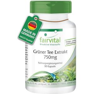 Fairvital Groene Thee Extract - 90 capsules - 1500mg Groene Thee Extract per dagelijkse dosis - 50% Polyfenolen, 30% Catechinen, 15% EGCG, 7% Cafeïne - HOOG GEDOSERD - VEGAN - Camellia Sinensis