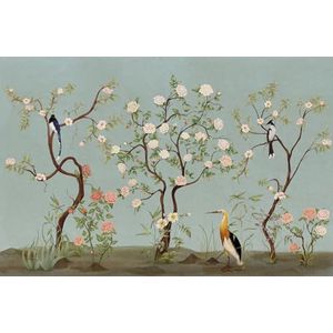 fotobehang bloemen en vogels lichtblauw 424 x 280 cm - van Sanders & Sanders