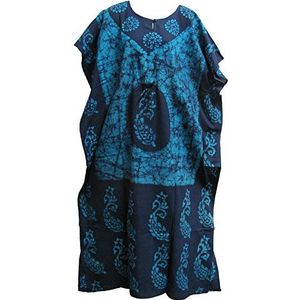 Indiase katoenen batik boheemse lange kaftan/kaftan jurk, Turkoois, 2X
