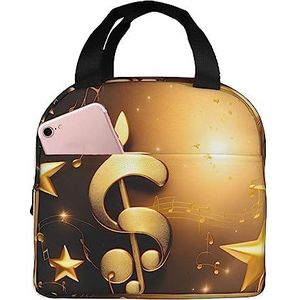 SUHNGE Gouden muzikale noot met gevallen glanzende ster print geïsoleerde lunchtas Rolltop lunchbox draagtas voor vrouwen, mannen, volwassenen en tieners