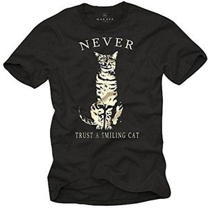 MAKAYA Heren T-Shirt met Kat - Never Trust a Smiling Cat XXL