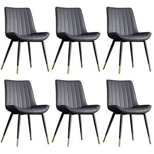 GEIRONV Pu Lederen eetkamerstoelen Set van 6, for woonkamer slaapkamer keuken receptie stoel met metalen benen rugleuning stoelen Eetstoelen (Color : Black)