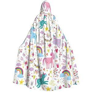 Bxzpzplj Eenhoorns roze print capuchon mantel volwassenen, carnaval heks cosplay gewaad kostuum, carnaval feestbenodigdheden, 185 cm