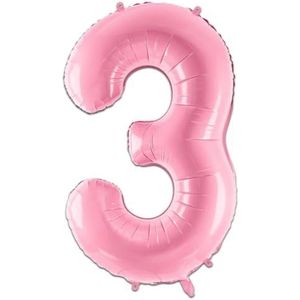 LUQ - Cijfer Ballonnen - Cijfer Ballon 3 Jaar Roze XL Groot - Helium Verjaardag Versiering Feestversiering Folieballon