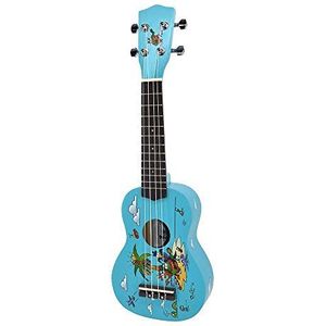 Voggy, Ukelele sopraan kinder speelgoed instrument (12 frets, nylon snaren, gesloten mechanisme, authentiek geluid, linde, incl. plectrum), blauw