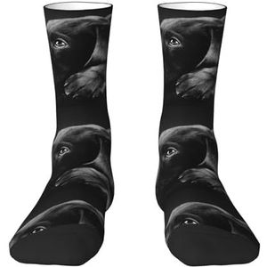 Zwarte Labrador-puppy-kunst, compressiesokken, crew-sokken, casual sokken voor volwassenen, sportsokken