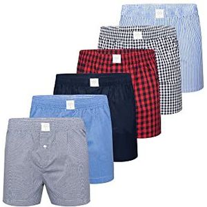 MG-1 Boxershorts voor heren, 6 stuks, boxershorts, ondergoed, katoenen shorts, geweven boxers, Bunt1, M