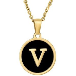 Dames 18K mode ronde roestvrijstalen letter hanger titanium staal 26 Engelse letter ketting (Style : V)