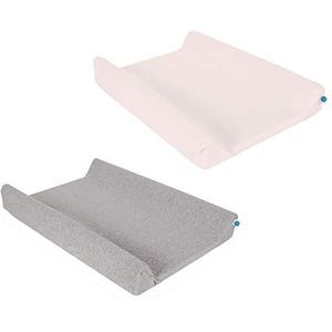 Ceba Baby Overtrek voor aankleedkussen - set van 2 aankleedkussens voor de 2-wigvormige wikkelhoes 50x70 / 50x80 cm - overtrek voor aankleedmat - katoen, extra dik en knuffelig - lichtgrijs + roze
