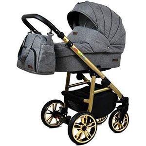 Kinderwagen 3 in 1 complete set met autostoeltje Isofix babybad babydrager Buggy Colorlux Gold van ChillyKids Grey Flex 2in1 zonder autostoel