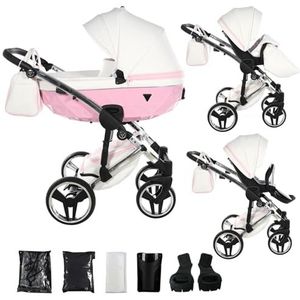 Junama Kinderwagen Candy White 2in1 3in1 4in1 (01 - wit en roze, 2in1 met adapters)
