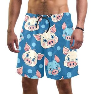 Mannen Board Shorts, Blauw Leuke Varkens Sneldrogende Badmode Strand Vakantie Party Bermuda Zwemmen Grote Broek, Blauwe schattige varkens, XXL