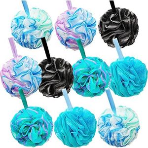 10 stuks douche loofahs, bad douche loofah spons, exfoliërende douche poefballen voor vrouwen, mannen, body wash badkamer, exfoliëren met schoonheid baden accessoires
