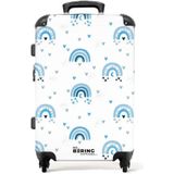 NoBoringSuitcases.com © Reiskoffer Harde koffer Trolley Kinderkoffer Grote koffer Reiskoffer met 4 wielen, TSA-slot (Blauw regenboogpatroon met hartjes), (Middelgroot 67x43x25 cm)